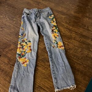 Embroidered rare free people jeans